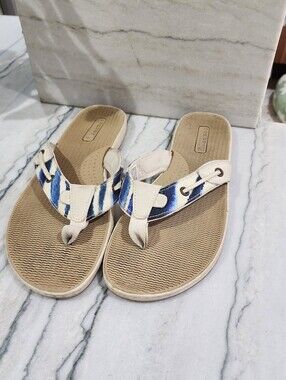 Sperry White And Blue Women's Flip Flops - Casual Summer Sandals - Size 9